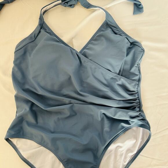NEW Aimage Bathing Suit Women's One Piece V-Neck Dusty Blue Size XL NWT Lined - Picture 3 of 10